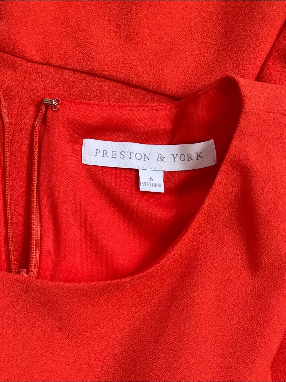 Preston & York Vibrant Orange Red Sleeveless Dress with Ruffle Hem, 6 - Picture 4 of 5